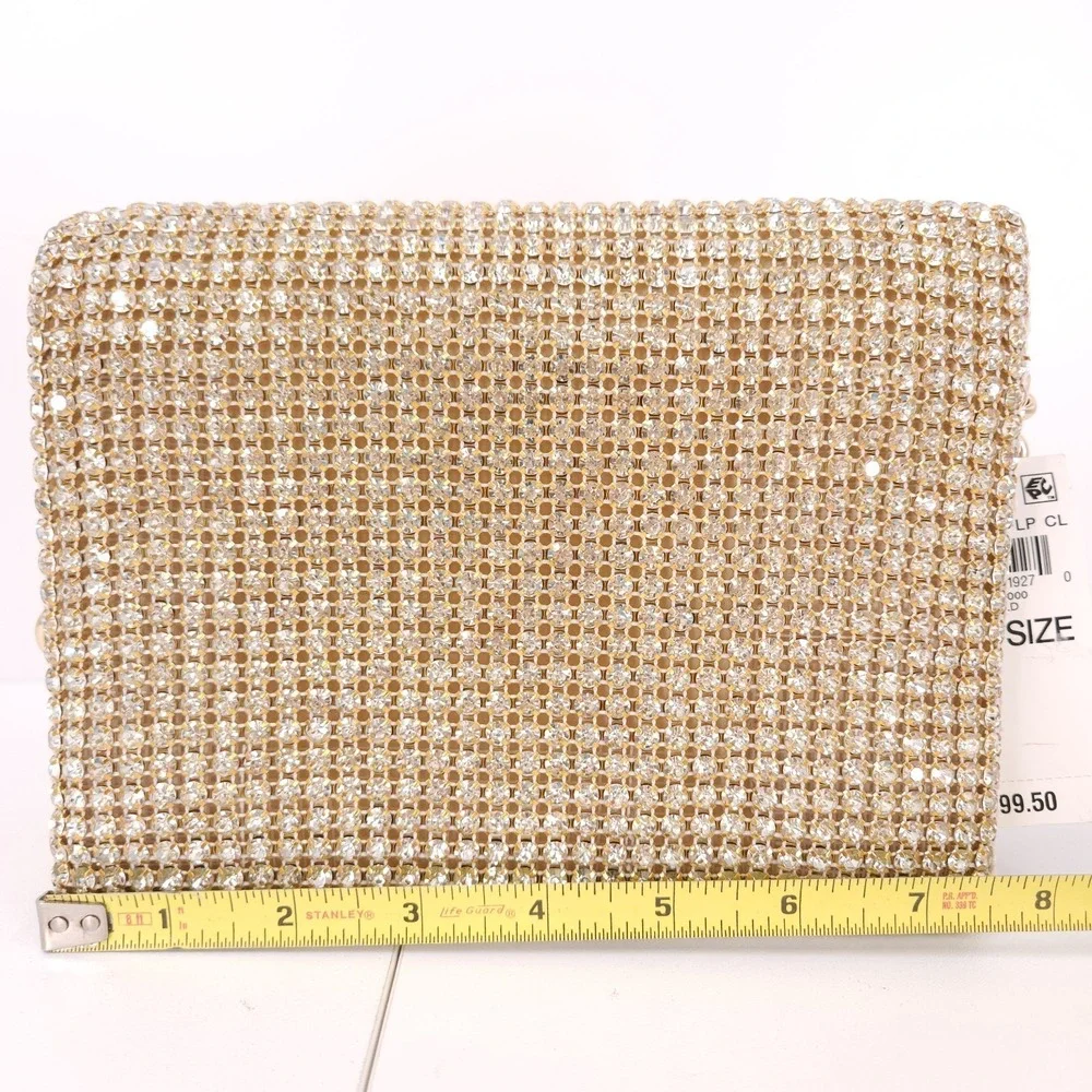 I.N.C Diamond Mesh East West Clutch Classic Gold‎ Chain Strap Magnetic Snap